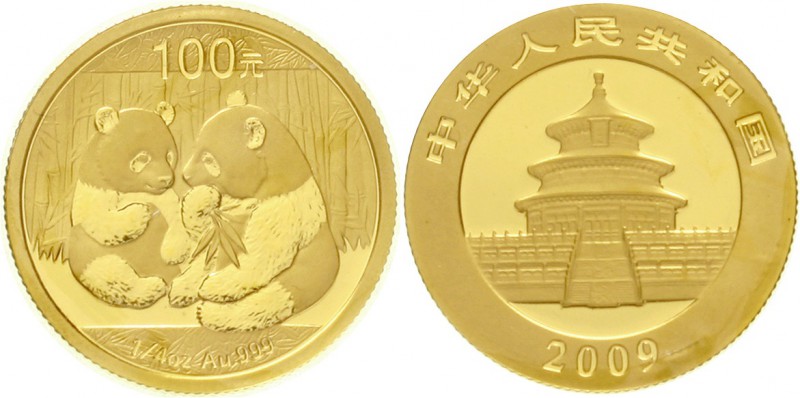 China
Volksrepublik, seit 1949
100 Yuan GOLD 2009. Zwei Pandas. 1/4 Unze Feing...