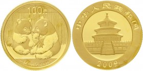 China
Volksrepublik, seit 1949
100 Yuan GOLD 2009. Zwei Pandas. 1/4 Unze Feingold, verschweißt.
Stempelglanz