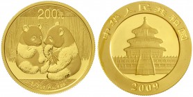 China
Volksrepublik, seit 1949
200 Yuan GOLD 2009. Zwei Pandas. 1/2 Unze Feingold, verschweißt.
Stempelglanz