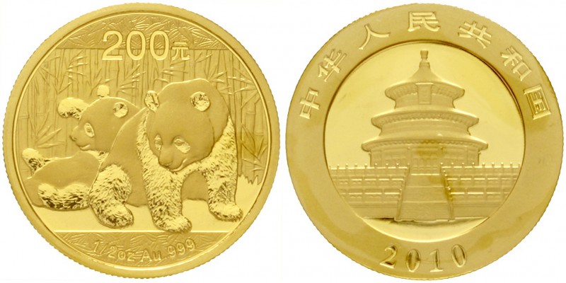 China
Volksrepublik, seit 1949
200 Yuan GOLD 2010. Zwei Pandas beim Spielen. 1...