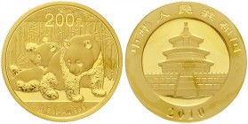 China
Volksrepublik, seit 1949
200 Yuan GOLD 2010. Zwei Pandas beim Spielen. 1/2 Unze Feingold, verschweißt.
Stempelglanz