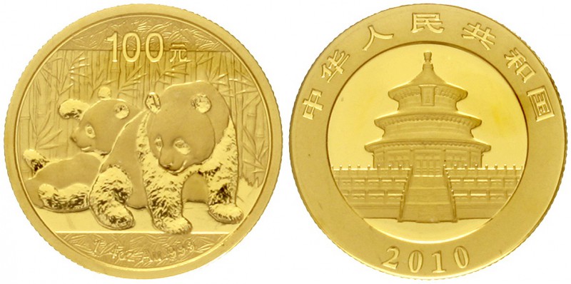 China
Volksrepublik, seit 1949
100 Yuan GOLD 2010. Zwei Pandas beim Spielen. 1...