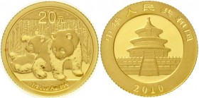 China
Volksrepublik, seit 1949
20 Yuan GOLD 2010. Zwei Pandas beim Spielen. 1/20 Unze Feingold, verschweißt.
Stempelglanz