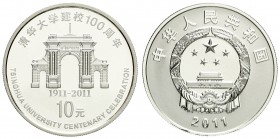 China
Volksrepublik, seit 1949
10 Yuan Silber (1 Unze) 2011. 100 Jahrfeier der Tsinghua Universität. In Originalschatulle mit Zertifikat und Umverpa...