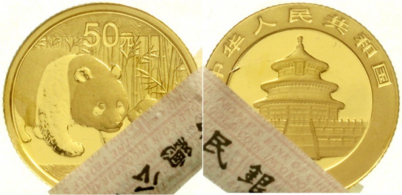 China
Volksrepublik, seit 1949
50 Yuan GOLD 2011. Panda mit Jungtier. 1/10 Unz...