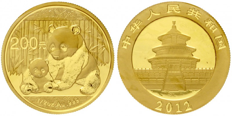 China
Volksrepublik, seit 1949
200 Yuan GOLD Panda 2012. Panda mit Jungtier. 1...