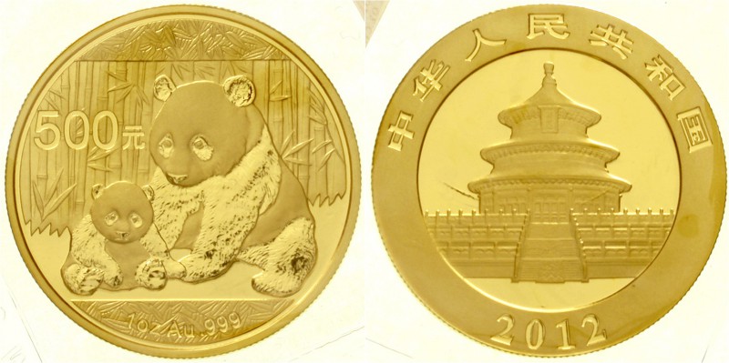 China
Volksrepublik, seit 1949
500 Yuan GOLD Panda 2012. Panda mit Jungtier. 1...