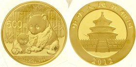 China
Volksrepublik, seit 1949
500 Yuan GOLD Panda 2012. Panda mit Jungtier. 1 Unze Feingold, verschweißt.
Stempelglanz