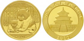 China
Volksrepublik, seit 1949
100 Yuan GOLD 2012. Panda mit Jungtier. 1/4 Unze Feingold, verschweißt.
Stempelglanz