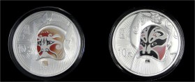 China
Volksrepublik, seit 1949
Set mit 2 X 10 Yuan Silber (1 Unze) in Farbe 2012. Masken der Pekingoper. Maske des Zhang Fei und Maske des Tao Hong....