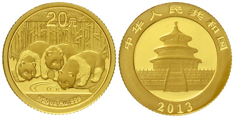 China
Volksrepublik, seit 1949
20 Yuan GOLD Panda 2013. Panda mit zwei Jungen ...