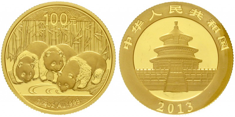China
Volksrepublik, seit 1949
100 Yuan GOLD Panda 2013. Panda mit zwei Jungen...