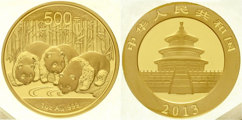 China
Volksrepublik, seit 1949
500 Yuan GOLD Panda 2013. Panda mit zwei Jungen...