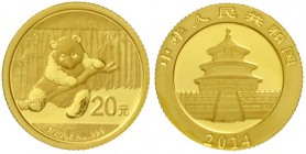 China
Volksrepublik, seit 1949
20 Yuan GOLD 2014. Panda. 1/20 Unze Feingold, verschweißt.
Stempelglanz