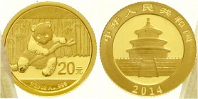 China
Volksrepublik, seit 1949
20 Yuan GOLD 2014. Panda. 1/20 Unze Feingold, verschweißt.
Stempelglanz