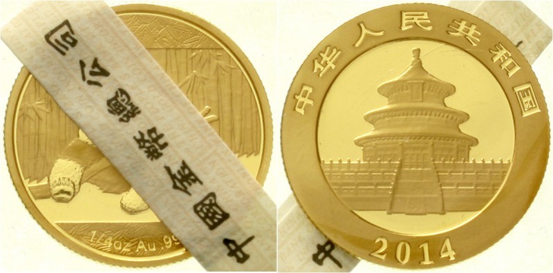 China
Volksrepublik, seit 1949
100 Yuan GOLD 2014. Panda. 1/4 Unze Feingold, v...