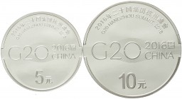 China
Volksrepublik, seit 1949
2 Stück: 5 und 10 Yuan Silber (15 und 30 g.) 2016. G20 Hangzhou Summit Gipfel. Jeweils in Originalschatulle mit Zerti...