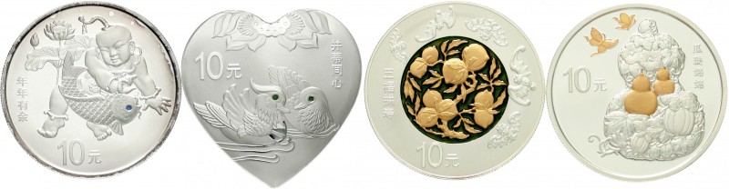 China
Volksrepublik, seit 1949
4 X 10 Yuan Silber, Serie Auspicious Culture Gl...