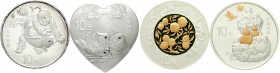 China
Volksrepublik, seit 1949
4 X 10 Yuan Silber, Serie Auspicious Culture Glückssymbole 2016. Jeweils im Originaletui mit Zertifikat und Umverpack...