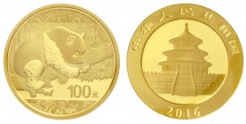 China
Volksrepublik, seit 1949
100 Yuan Panda GOLD 2016. 8 g.Feingold. Verschweißt.
Stempelglanz