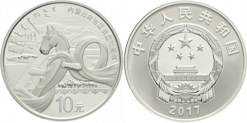 China
Volksrepublik, seit 1949
10 Yuan Silber (30 g.) 2017. 70. Jahrestag der ...