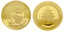 China
Volksrepublik, seit 1949
50 Yuan GOLD 2017. Panda. 8 g. Feingold. Verschweißt.
Stempelglanz