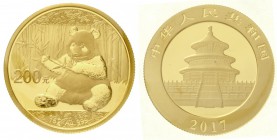 China
Volksrepublik, seit 1949
200 Yuan Panda GOLD 2017. 15 g. Feingold. Verschweißt.
Stempelglanz