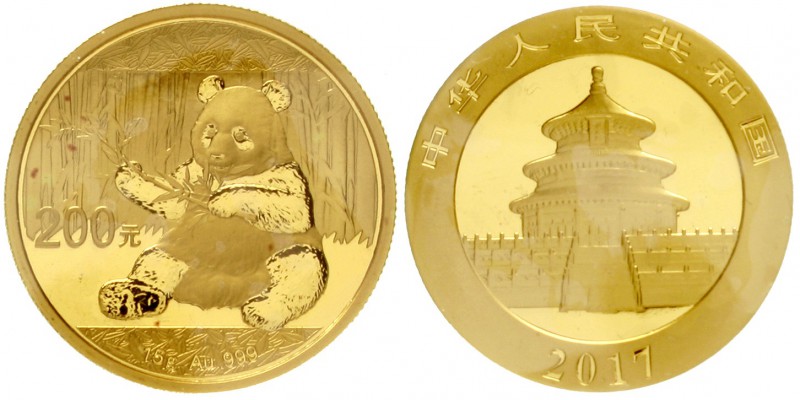 China
Volksrepublik, seit 1949
200 Yuan Panda GOLD 2017. 15 g. Feingold. Versc...