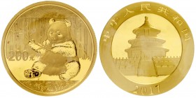 China
Volksrepublik, seit 1949
200 Yuan Panda GOLD 2017. 15 g. Feingold. Verschweißt.
Stempelglanz, kl. rote Flecke