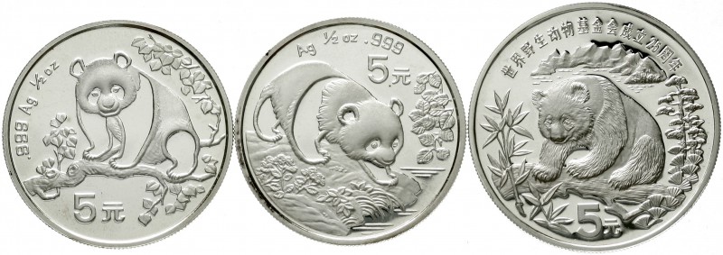 China
Lots der Volksrepublik China
3 Stück: 5 Yuan Panda Silber 1986, 1993, 19...