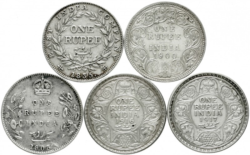 Indien
Lots
5 versch. Rupees Brit. Indien: 1835, 1900, 1905, 1916 und 1917.
s...