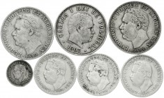Indien-portugiesisch
Lots
7 Silbermünzen: 1 Rupia 1881, 1882, 1903, 2 X 1/2 Rupia 1881, 1882, 1/8 Rupia 1881 (s/ss Henkelspur)
schön/sehr schön bis...