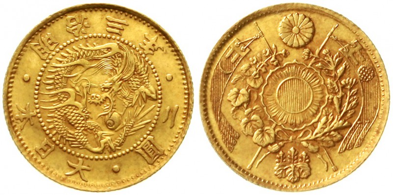 Japan
Mutsuhito (Meiji), 1867-1912
2 Yen GOLD Jahr 3 = 1870. 3,34 g.
vorzügli...