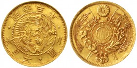 Japan
Mutsuhito (Meiji), 1867-1912
2 Yen GOLD Jahr 3 = 1870. 3,34 g.
vorzüglich/Stempelglanz, selten