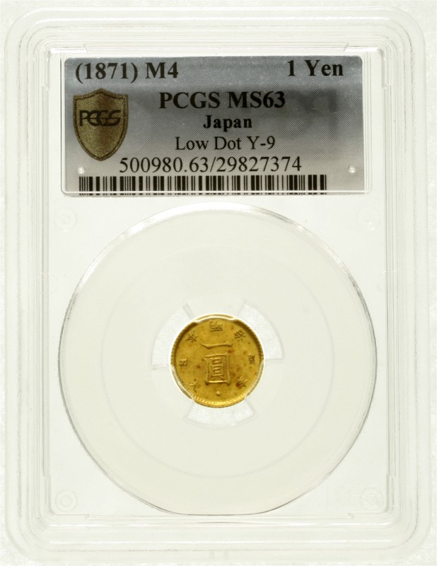 Japan
Mutsuhito (Meiji), 1867-1912
Yen GOLD Jahr 4 = 1871 tiefer Punkt.
PCGS ...