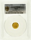Japan
Mutsuhito (Meiji), 1867-1912
Yen GOLD Jahr 4 = 1871 tiefer Punkt.
PCGS Grading MS63