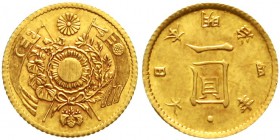 Japan
Mutsuhito (Meiji), 1867-1912
Yen GOLD Jahr 4 = 1871 hoher Punkt. 1,65 g.
vorzüglich/Stempelglanz