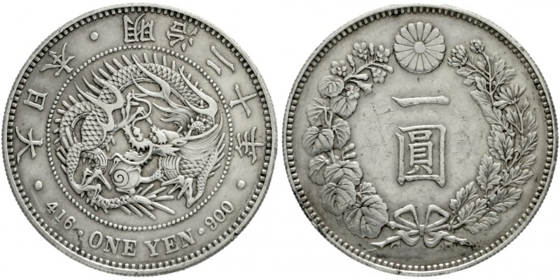 Japan
Mutsuhito (Meiji), 1867-1912
Yen Jahr 12 = 1879. sehr schön, Kratzer, Ra...
