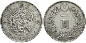 Japan
Mutsuhito (Meiji), 1867-1912
Yen Jahr 12 = 1879. sehr schön, Kratzer, Randfehler, gereinigt