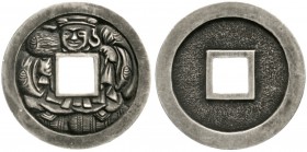 Japan
Amulette
Daikoku-Sen, Silber, geprägt. 25 mm; 4,26 g.
vorzüglich, schöne Patina