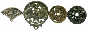 Korea
Lots
4 versch. Bronzeguss-Amulette, alle nach Op den Velde/Hartill bestimmt. Op den Velde/Hartill 240, 276, 438, 534.
sehr schön