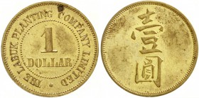 Malaysia
British Nordborneo
1 Dollar Token Messing o.J.(um 1900). The Labuk Planting Company Limited.
vorzüglich/Stempelglanz, etwas fleckig