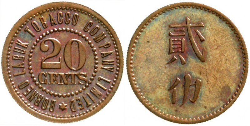 Malaysia
British Nordborneo
20 Cents Token Kupfer o.J.(1900/1924). Borneo Labu...