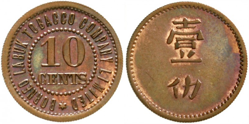 Malaysia
British Nordborneo
10 Cents Token Kupfer o.J.(1900/1924). Borneo Labu...