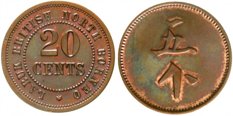 Malaysia
British Nordborneo
20 Cents Token Kupfer o.J.(um 1924). Labuk British...