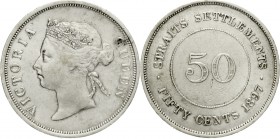 Malaysia
Straits Settlements
50 Cents 1897. fast sehr schön, besseres Jahr