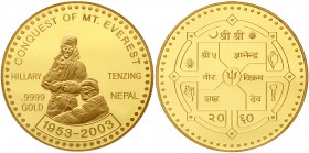 Nepal
Monarchie
5 Unzen Asafri GOLD 2003. 50. Jahrestag der Erstbesteigung des Mount Everest. 155,5 g. 999er Gold. In Originalschatulle mit Zertifik...