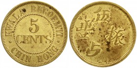Niederländisch-Ostindien
Kwala Begoemit Chin Hong
5 Cents Token Messing o.J.(1880/1896). vorzüglich/Stempelglanz, etwas fleckig, sehr selten