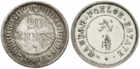 Niederländisch-Ostindien
Nederlandsch-Indische Tabaks Maatschappy Asahan
20 Cents Silberabschlag o.J.(1891/1897). Bandar Poeloe Estate. 4,57 g.
Pol...