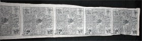 Tibet
Langer Leinen-Wandbehang. Schwarze Schrift und Bilder auf weißem Untergrund. Ca. 43 cm breit, 238 cm lang